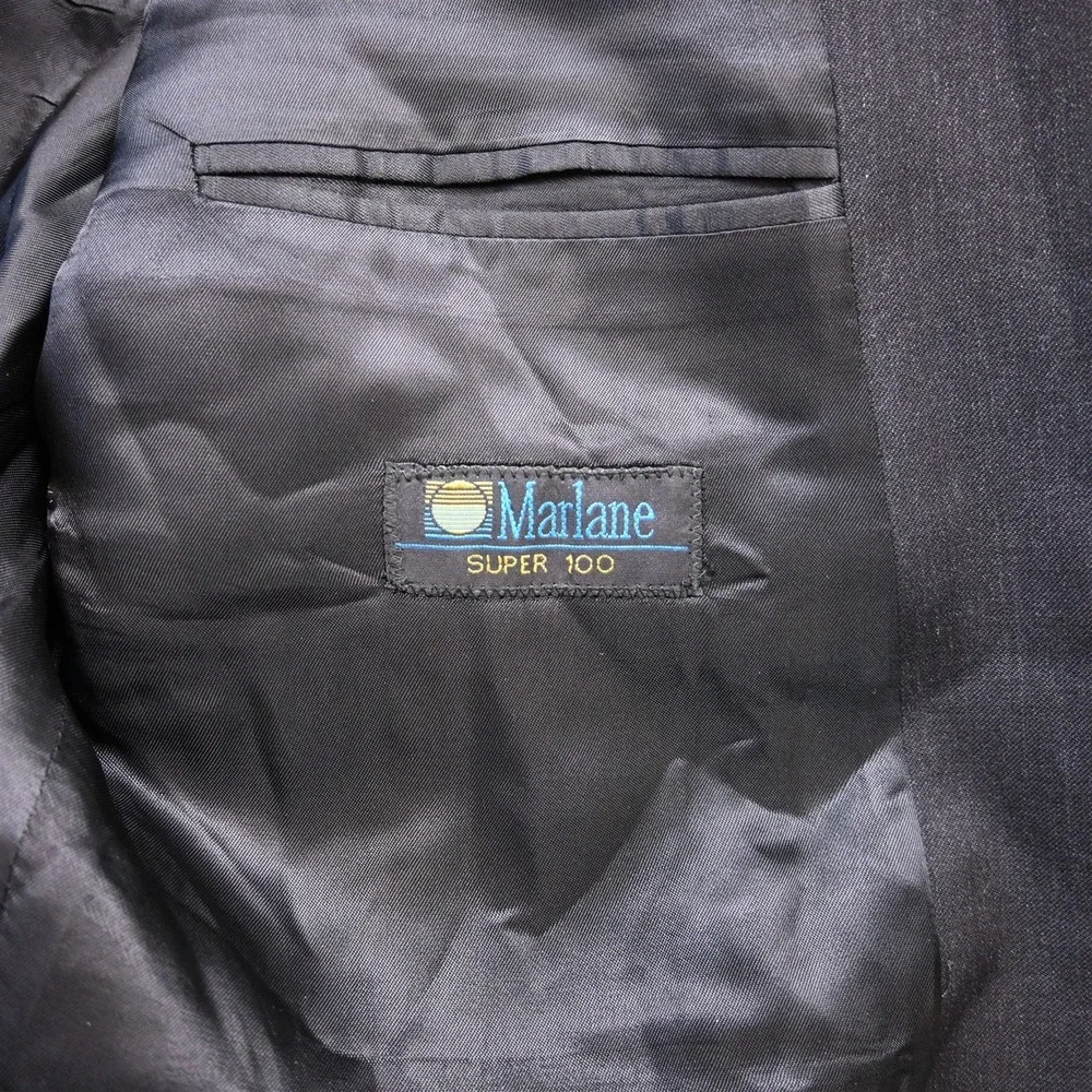 Vtg Italy Double‎ Breasted 44R Black Super 120s Marlane Wool Blazer Jacket Coat